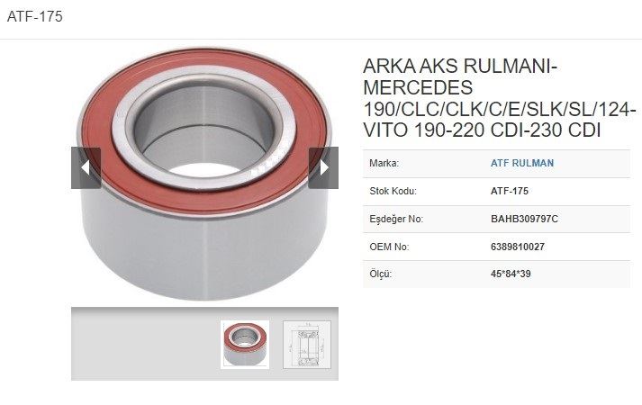 Teker Rulmanı Arka (45×84×39) Mercedes 190 W124 CLC-CLK-C-E-SLK-SL 96-03