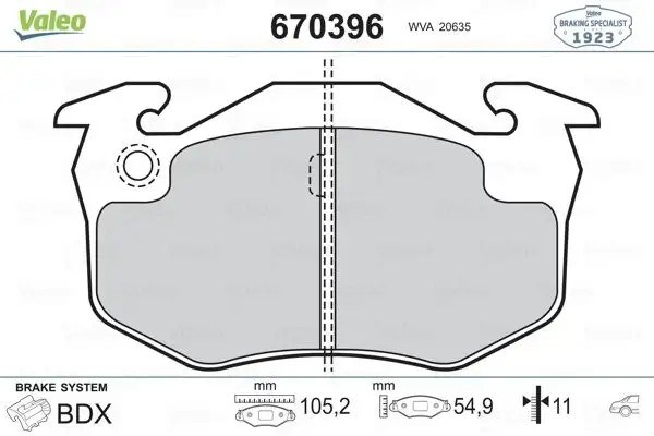 VALEO Renault Laguna, Megane, Clio, Peugeot 106, 206 Arka Fren Balatası 105 mm