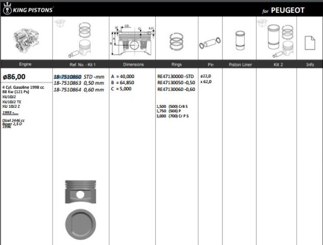 Piston 86.00 mm (Standart) (Peugeot P605, XM, P405 2.0 16V XU10J2, XU10J2C)