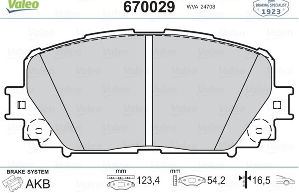 VALEO Fren Balatası Ön (122 mm) (Toyota Yaris 11-)