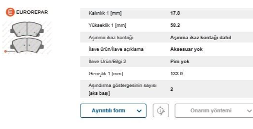 Eurorepar ERP Ön Fren Balatası (132 mm) Hyundai Accent Blue 11