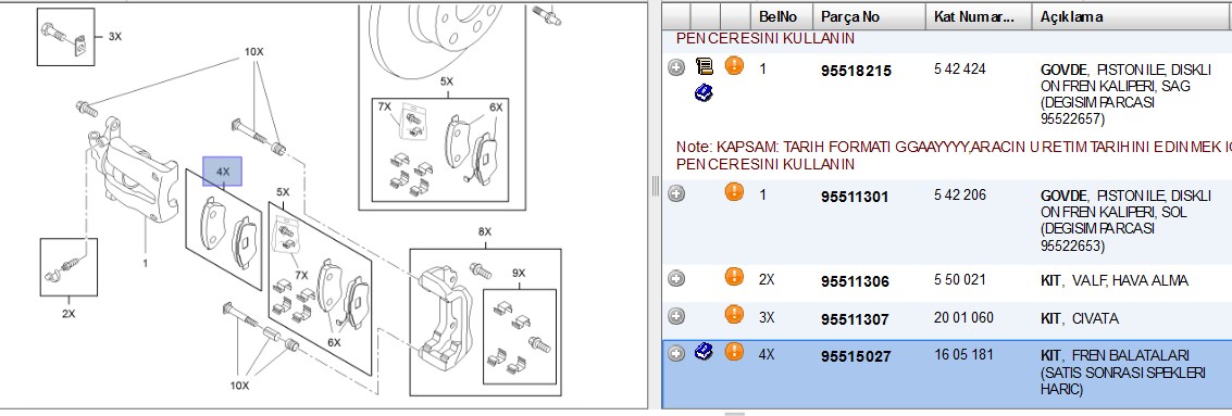 PSA Fiat Bravo ve Citroen C4 1.4 Ön Fren Balatası 05P764K