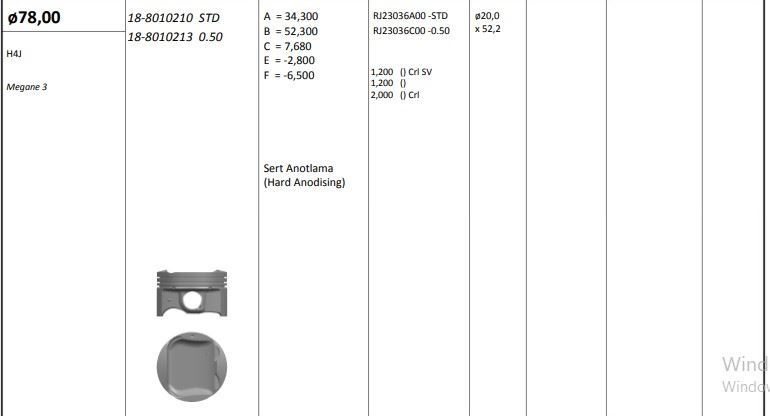 Piston 78.00 mm (0.50) (Renault Megane IV 1.6 Benzin 2015>)