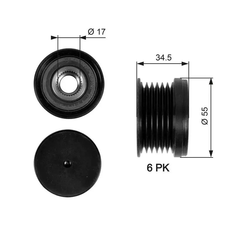 GATES Skoda Fabia ve Seat Ibiza 1.6 Alternatör Kasnağı 6 Kanal 55 mm Dış Çap