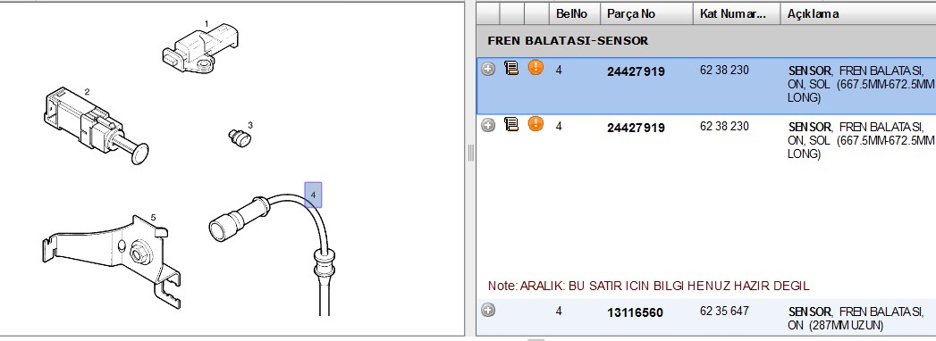 TRW Balata İkaz Kablosu Ön (678 mm) (Opel Vectra C 04, Signum)