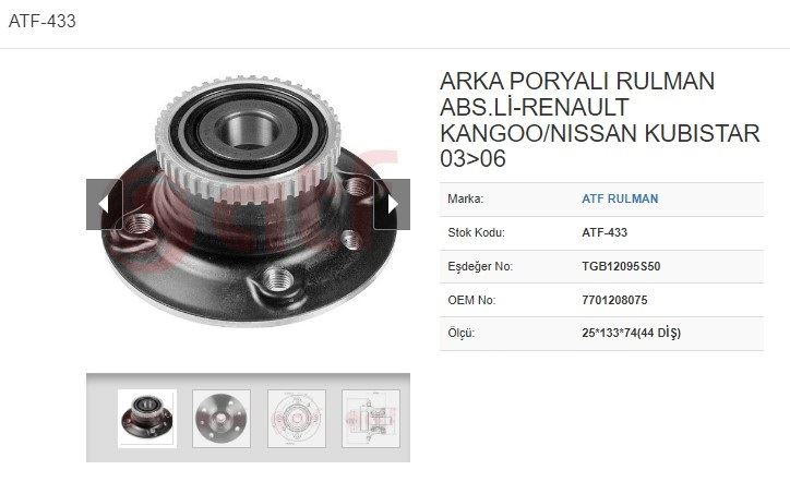 ARKA PORYA (4D) (ABS LI) (25X133X74) RENAULT KANGOO 19 DCI NISSAN KUBISTAR 12 16V 16 16V 15 DCI 03-