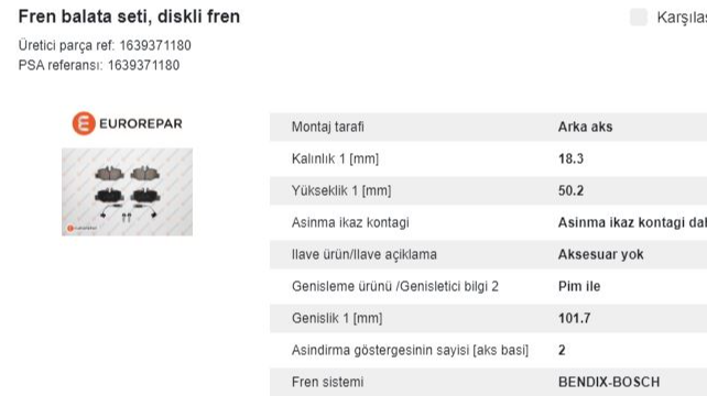 Eurorepar Arka Fren Balatası (Mercedes Viano Vito W639 03-)