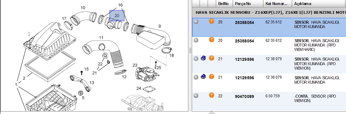 DELPHI Opel Astra H, Astra G, Zafira A/B 1.6 Hava Debimetresi 5 V