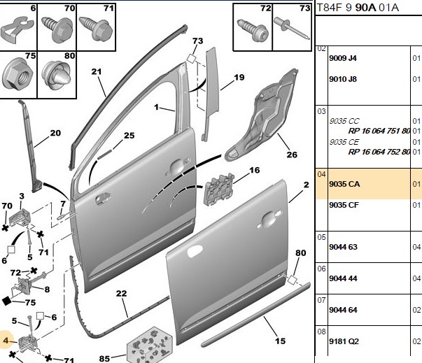 Sol Ön Kapı Menteşesi (P3008 T84 P5008 T87)