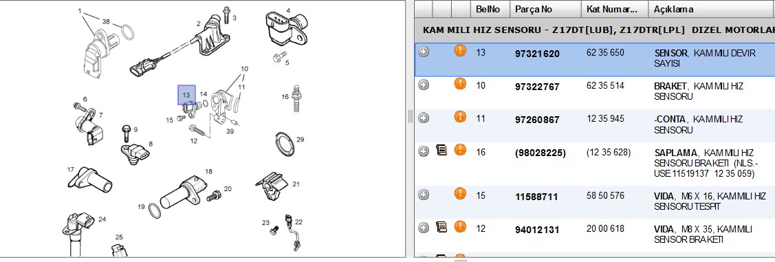 KRANK DEVİR SENSORU OPEL ASTRA H ASTRA J  Z17DTJ