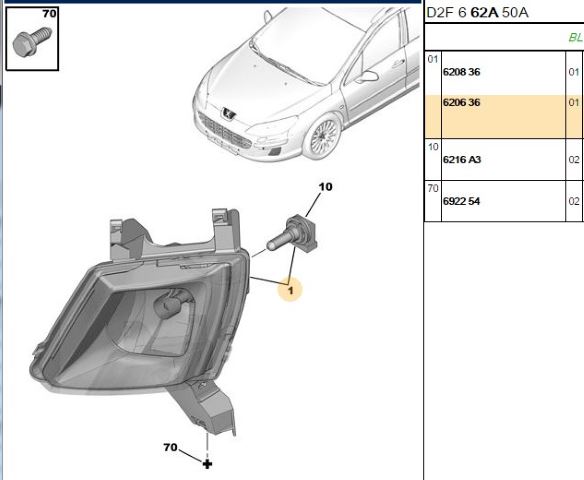 BİTAPART Peugeot 407 2.0 Hdi ve 1.6 Hdi Sis Fari Sol H11