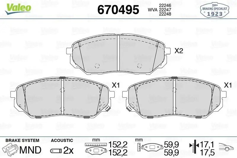 Valeo Kia Sorento 2.0 Crdi ve 2.2 Crdi Ön Fren Balatası 17,5 mm