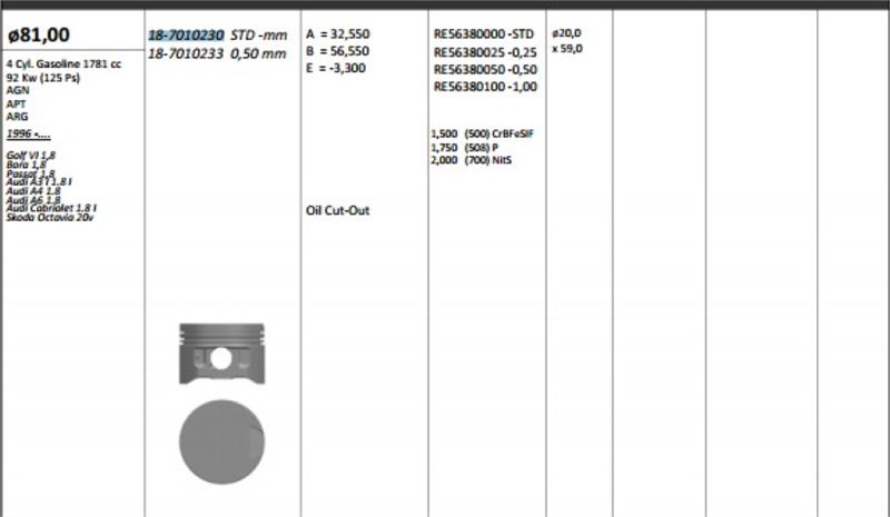 PISTON 81.00 MM (STD) VOLKSWAGEN GOLF IV BORA ADR AGN APT (125 PS)