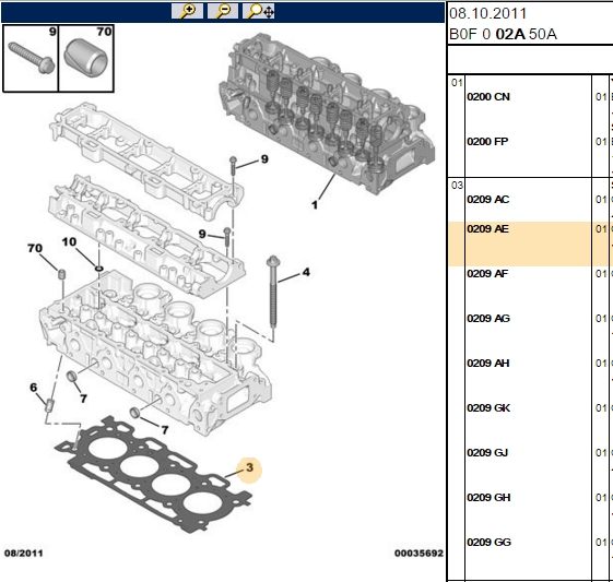 Silindir Kapak Contası (DV4TD, 1.4 HDI, 1.30 mm, 3 Tırnak)