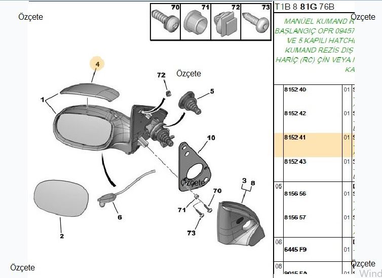 AYNA KAPAGI SAG PEUGEOT 206 98-