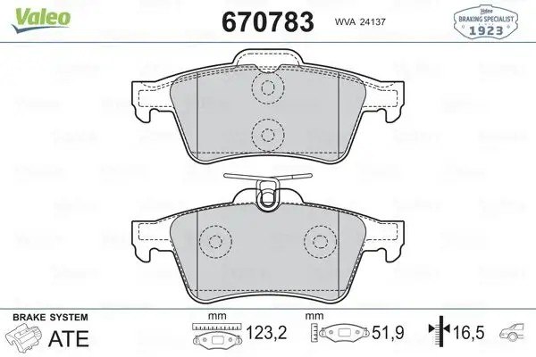 VALEO Citroen C5 1.6 Hdi ve Ford Focus 1.6 Tdci Arka Fren Balatası 16,5 mm