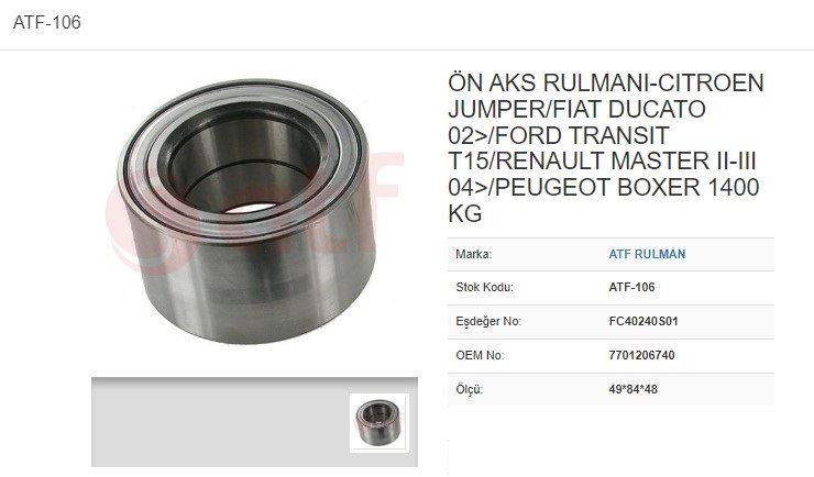 ATF Arka Teker Rulmanı (Renault Master II-III 04-, Fiat Ducato 02-)