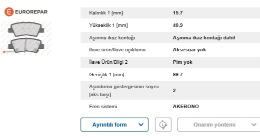 ERP Fren Balatası Arka (Kia Soul, Hyundai Accent, Blue, Elantra I40, Toyota Auris)