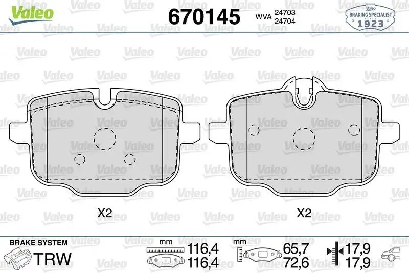 VALEO BMW 520d F10, X3 20d Arka Fren Balatası 116 mm