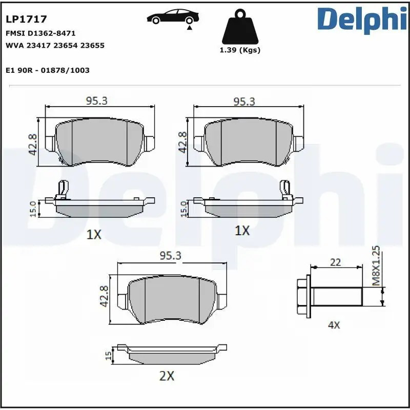 DELPHI Opel Astra H ve Corsa C Arka Fren Balatası 95,4 mm