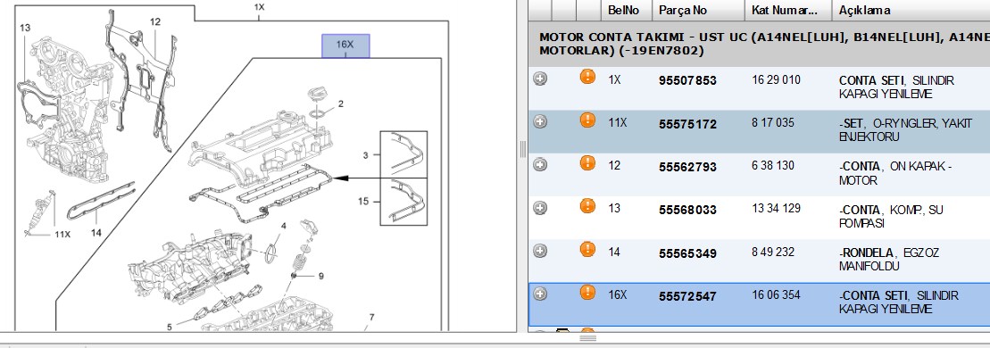 Üst Takım Conta (Opel Insignia A, A14NET)