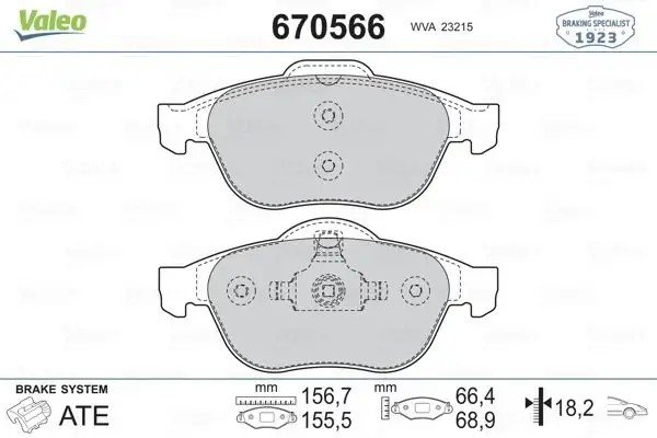 VALEO Renault Laguna 1.6, 1.5 dCi, 1.9 ve Megane 1.6 Ön Fren Balatası 156 mm
