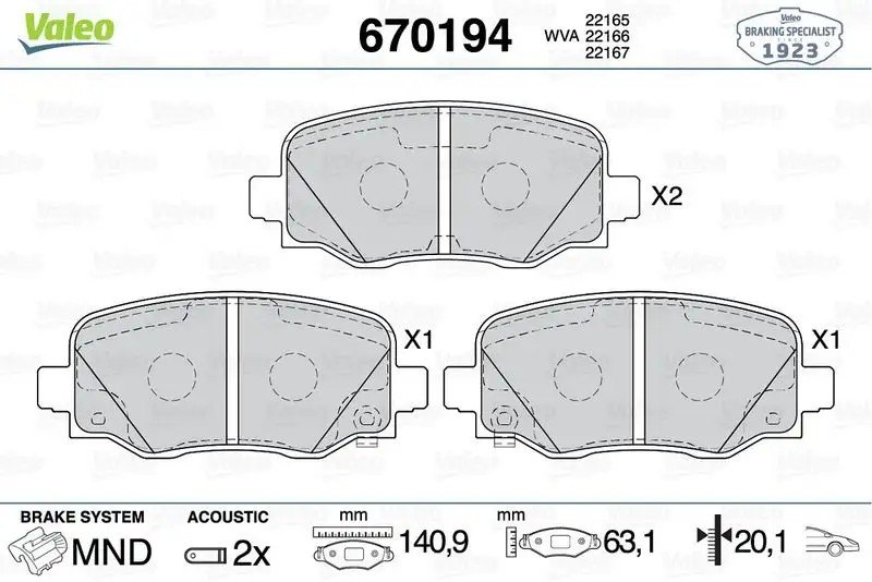 VALEO Fiat 500 ve Jeep Renegade 1.4 Ön Fren Balatası 123,1 mm