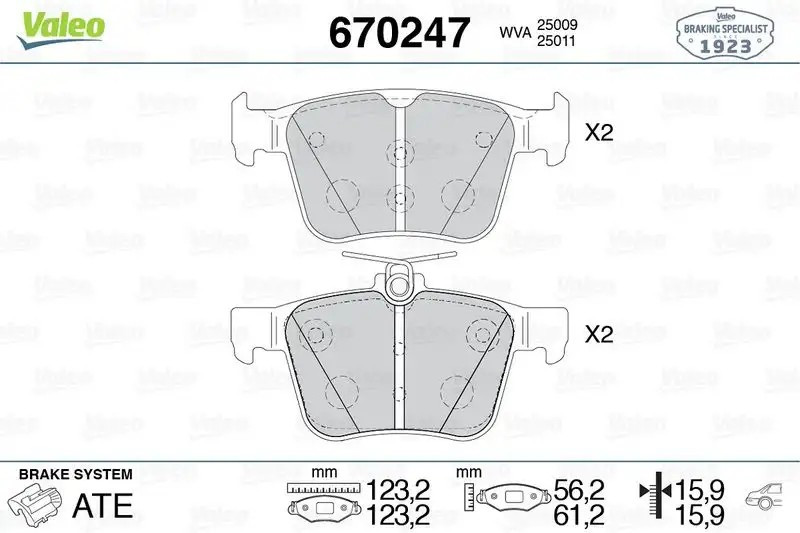 VALEO Volkswagen Golf 7 Audi A3 Seat Leon Arka Fren Balatası 123 mm
