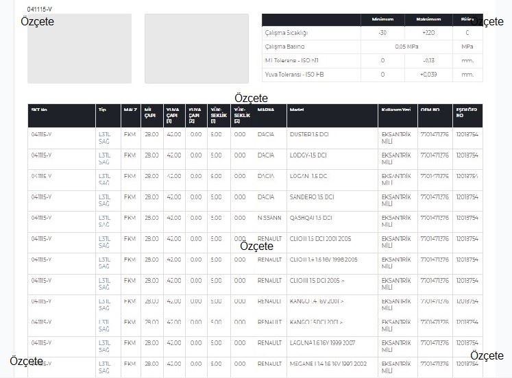 Bitapart Eksantrik Keçesi (Renault Captur J5 1.5 DCI 110 HP K9K 646)