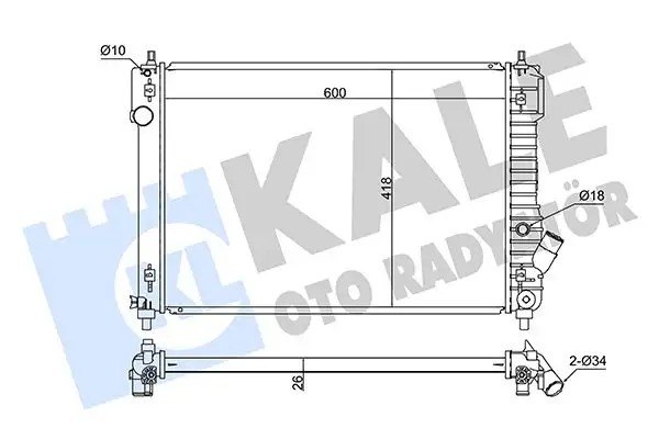 KALE Chevrolet Aveo 1.4 Su Radyatörü 600×418×26 mm Lehimli Kanatçık