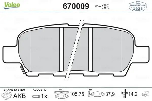 VALEO Suzuki Grand Vitara ve Nissan Qashqai 1.5 dCi Arka Fren Balatası 106 mm