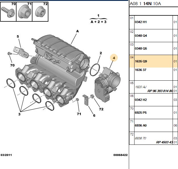 Supsan Gaz Kelebeği Peugeot 206 307 Partner 1.6 16V TU5JP4 (OEM:1635Q9;9635884080)