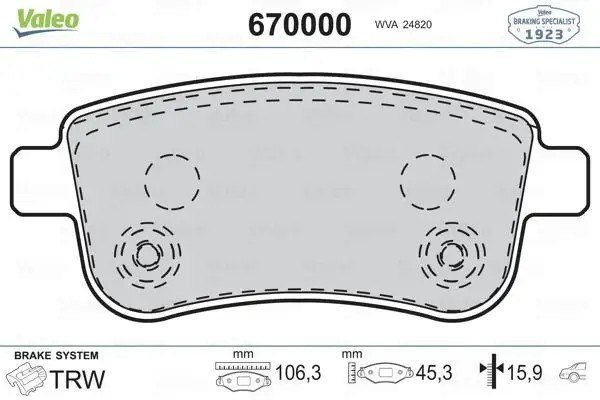 VALEO Renault Megane, Fluence ve Talisman Arka Fren Balatası 106 mm
