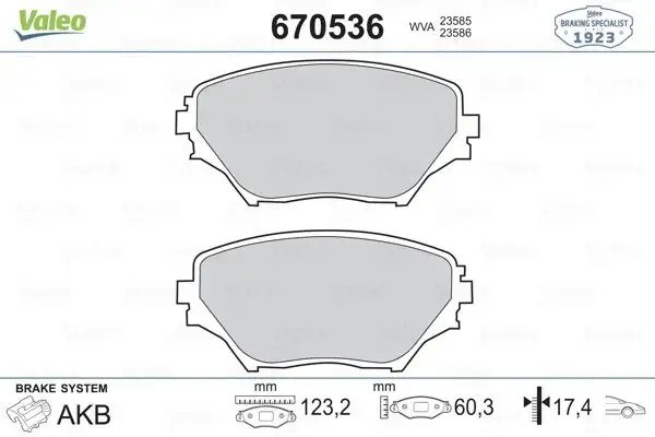 VALEO Toyota Corolla 1.6 Ön Fren Balatası 123 mm