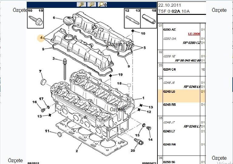BİTAPART Subap Üst Kapağı Eksoz Tarafı Orjinal Peugeot 206, 307, TU5JP4