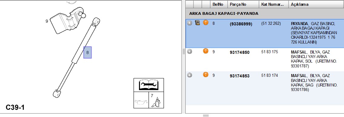 PSA Bagaj Kapağı Amortisörü Meriva A