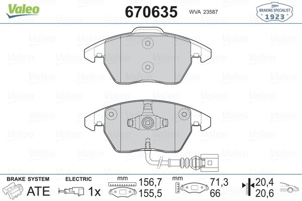 VALEO Fren Balatası Ön (155 mm) (Volkswagen Passat, Touran, Caddy III, Golf VI, Skoda Octavia II, Super-B II, Audi A1, A3)