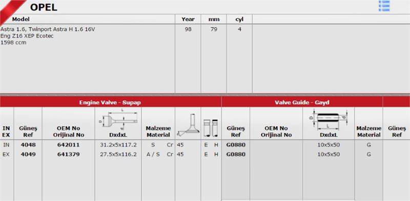 GUNES Takım Gaya (16V) (OPEL INSIGNIA, ASTRA 1.6 TWINPORT)