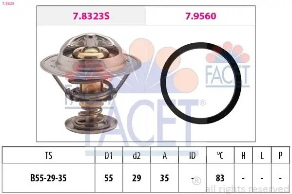 FACET Peugeot Partner ve Citroen C5 2.0 Hdi DW10TD 83 °C Termostat