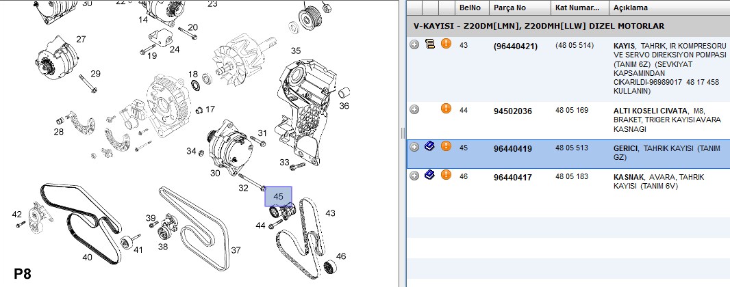 V Kayışı Gergi Rulmanı Komple (Opel Antara 2,0 CDTI, Chevrolet Captiva, Cruze, Epica, Lacetti, Nubira 2,0D)