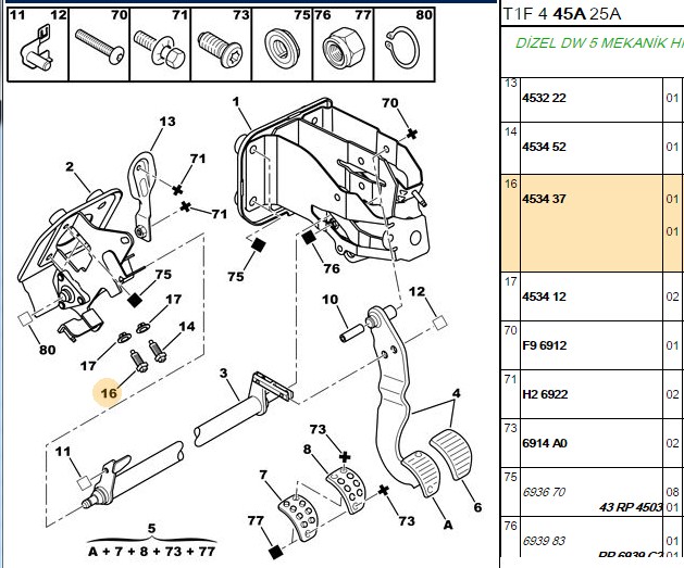 Fren Pedal Müşürü Citroën C5 (OEM:453437, 4534.37)