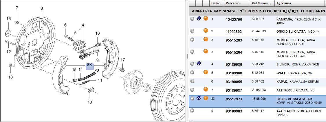 FREN BALATA ARKA (PABUCLU) (228*42) OPEL ADAM CORSA D CORSA E FIAT PUNTO GRANDE PUNTO