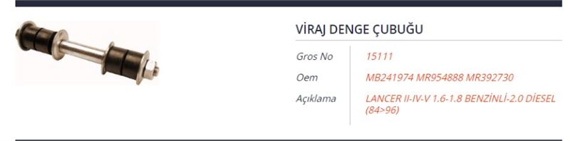 Viraj Denge Çubuğu (Mitsubishi Colt II-IV, Lancer II-IV-V, Carisma, L200)