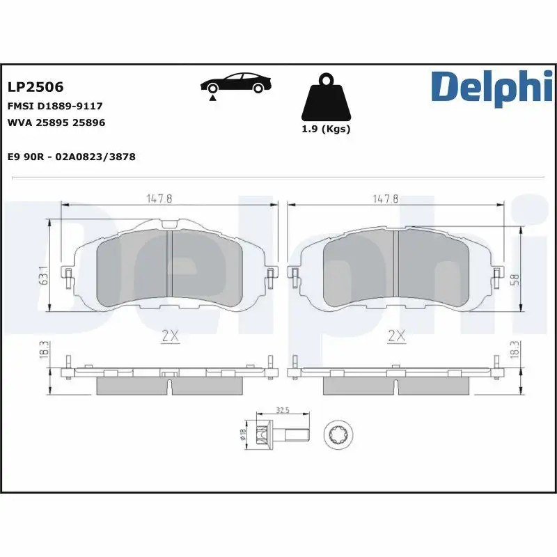 DELPHI Opel Combo, Astra L 1.2 ve Peugeot 308 1.6 BlueHdi Ön Fren Balatası 147 mm