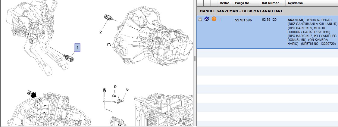 Debriyaj Pedal Mısrı (Punto, Astra G/H, Corsa C, Meriva, Vectra C, Zafira, 1,2 / 1,4 / 1,3D / 1,9D / 1,6 / 2,2DTI 16V 05>)