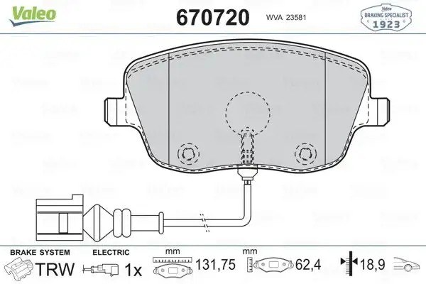 VALEO Skoda Fabia ve Seat Ibiza Ön Fren Balatası 131 mm