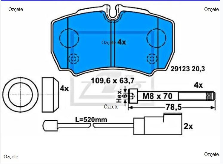 FREN BALATASI ARKA (105 mm) FORD TRANSIT V347 06- (CIFT TEKE