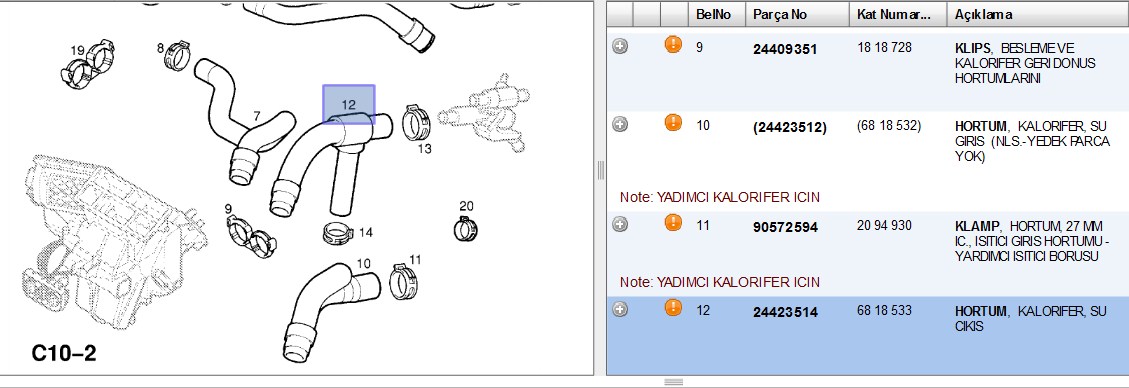 Hortum Kalorifer Catal Su Girişi Y17DT Corsa C (6818533)