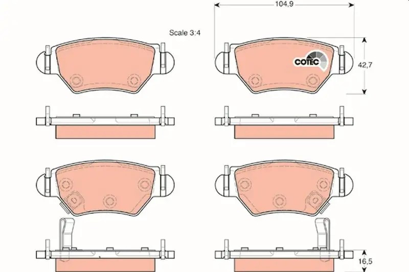 TRW Opel Astra G, Meriva A, Zafira A ve Corsa C Arka Fren Balatası 104.8 mm