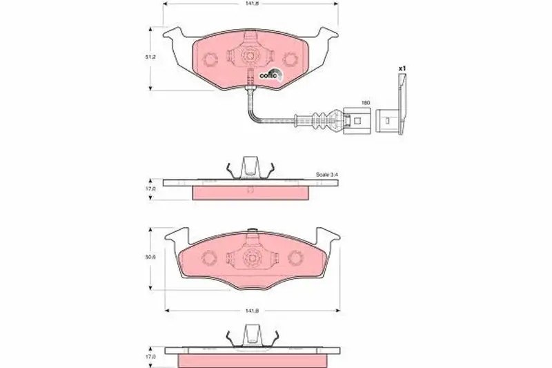 TRW Volkswagen Polo ve Skoda Fabia 1.4 Ön Fren Balatası 141.8 mm